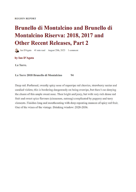 2023-08-25 - Review - Brunello di Montalcino 2018 - IAN D'AGATA