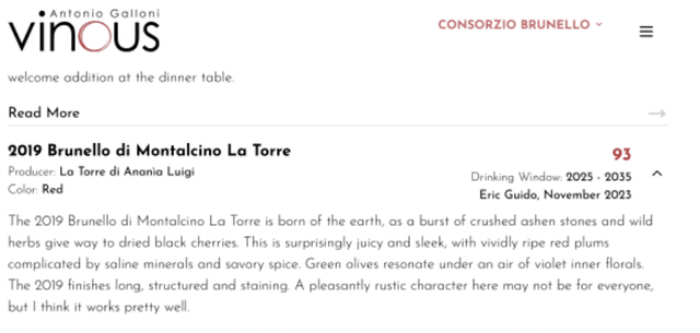 2023 - Review - Brunello di Montalcino 2019 - Eric Guido - Vinous